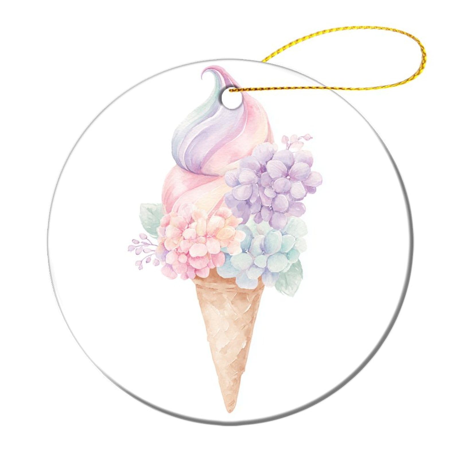 Pastel Rainbow Ice Cream Cone Christmas Tree Hanging Ornaments,2 Pieces, 7.2CM Round Double-Sided