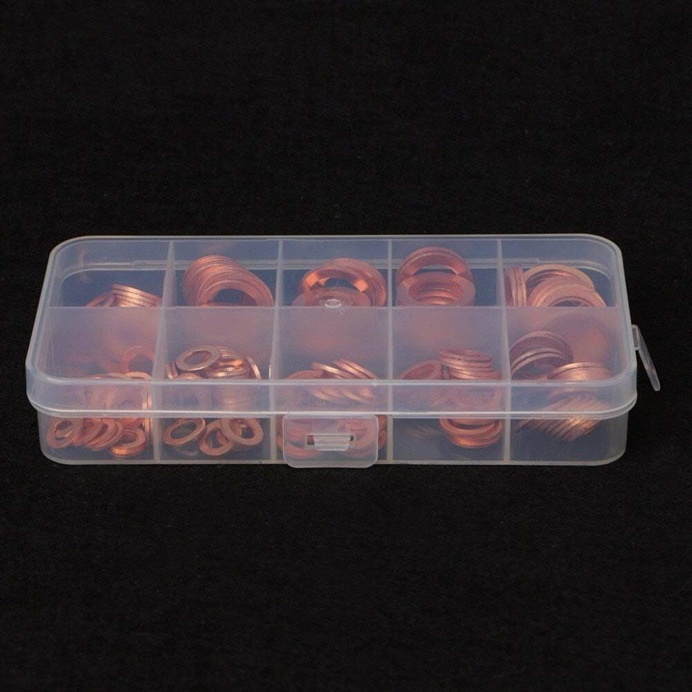 BKEKM Rondelle Piatte da 200 Pezzi con Scatola di plastica Set di guarnizioni per rondelle in Rame 9 Misure Guarnizione Piatta Kit guarnizioni ad Anello Piatto Viti Rondella Piana