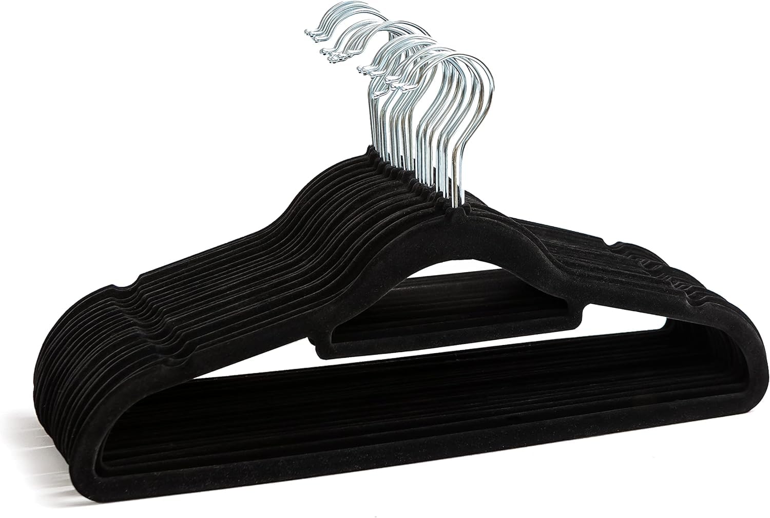 Velvet Hangers, 41.5 cm Wide, Space-Saving, High Load Capacity, with 360° Swivel Hooks, for Coats Shirts Suits, SLIM HANGER, HANGER, SPACE SAVING HANGER, Pink, Grey and Black. (Black, 10)