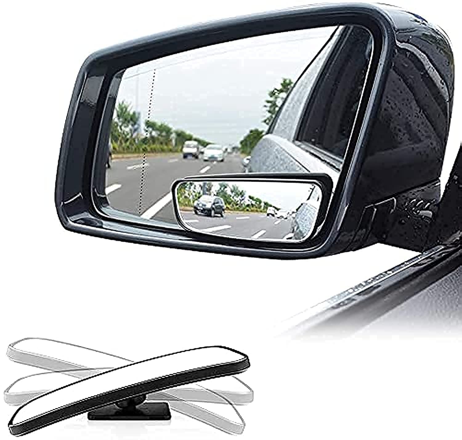 KASTWAVE Framed Rectangular Blind Spot Mirror, HD Glass Convex Lens Frameless Adjustable Blind Spot Mirror, Wide Angle Exterior Mirror for All Universal Vehicles Car Stick-on Design (2 Pcs)