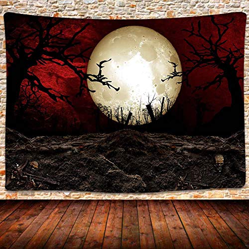 SHRAPHY Full Moon Tapestry Moon Horror Cemetery Scarlet Sky Tapestry Event Bedroom Home Decor 80X60 Inches GTLSUH123