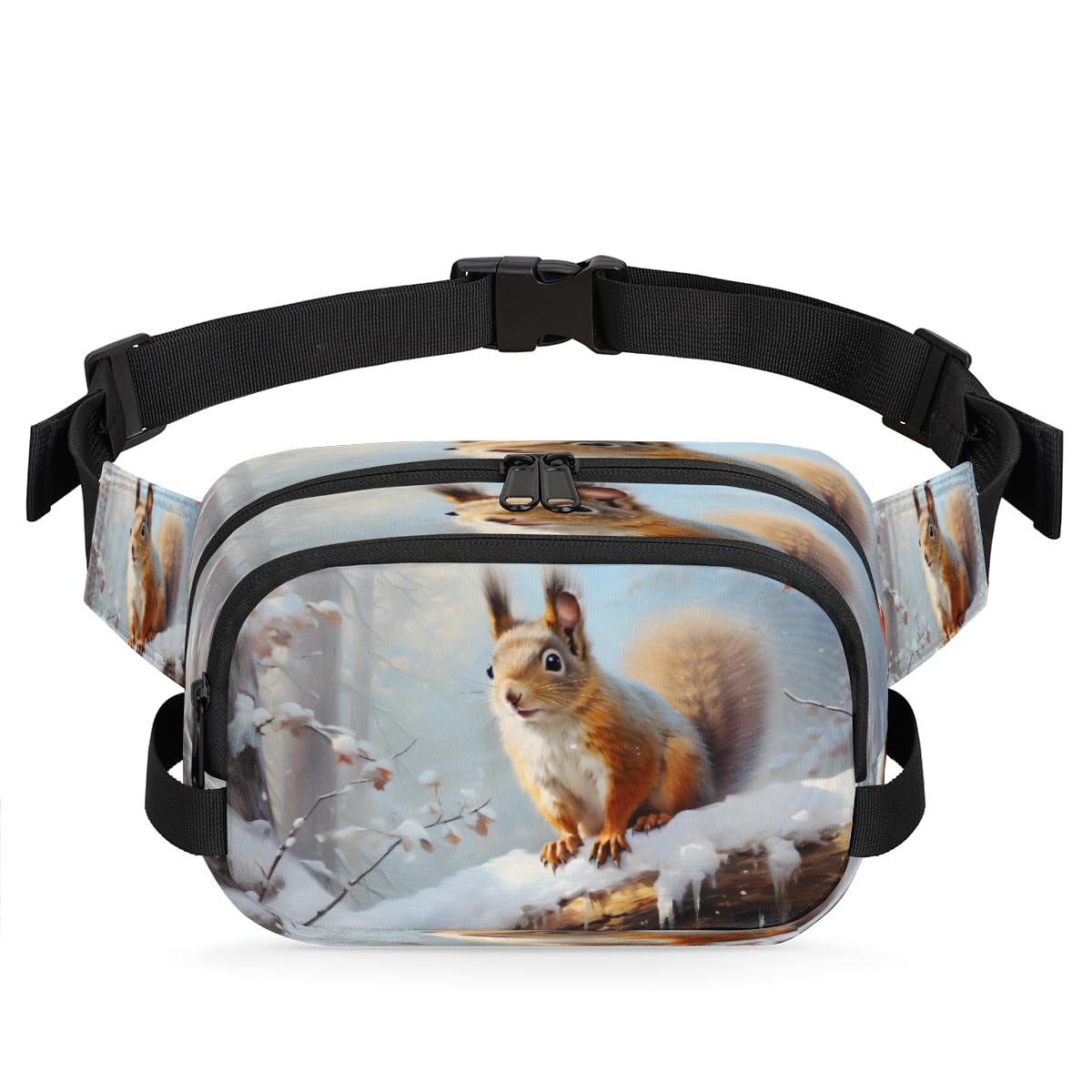 Snow Squirrel Waterproof Square Fanny Pack with Adjustable Strap Dual Zipper Storage Lightweight Design for Travel Hiking Running Daily Use Unisex Crossbody Waist Bag for Men Women
