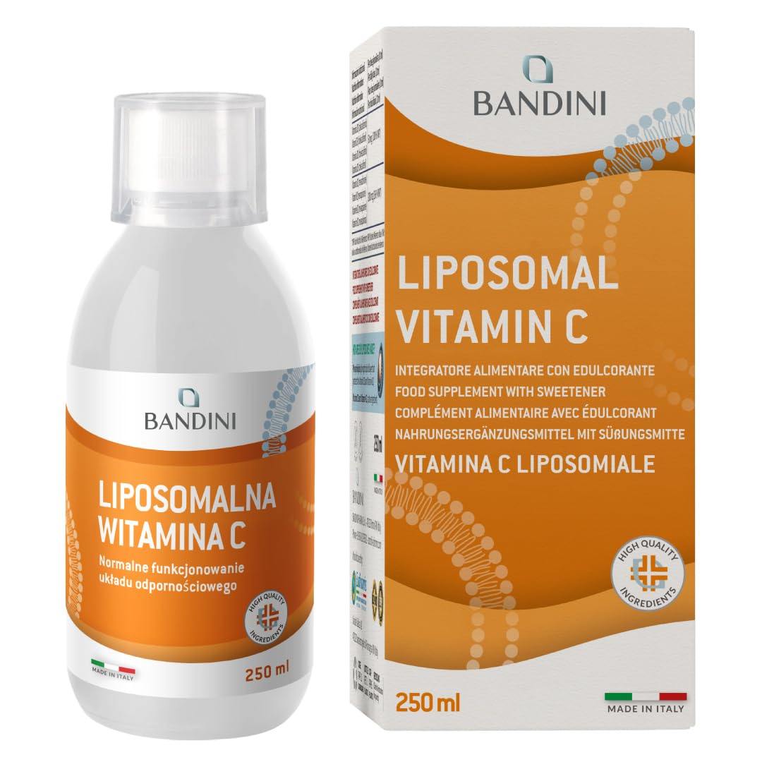 Bandini® Płynna liposomalna witamina C BANDINI PHARMA, suplement diety 1000 mg, wysoka dawka i wchłanianie, wysoka biodostępność, przeciwutleniacz, bez GMO, 250 ml z nasadką dozującą