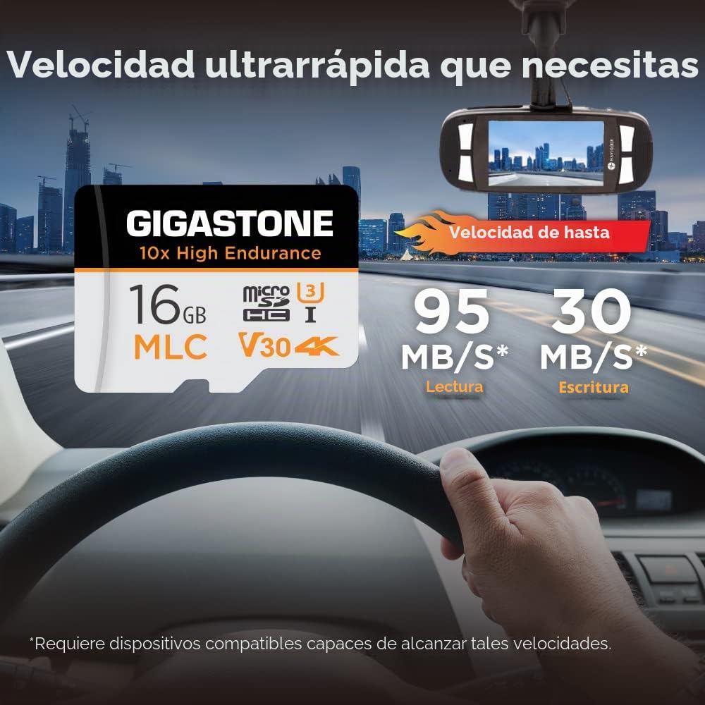 [10x High Endurance] Gigastone 16GB MLC Tarjeta de Memoria Micro SD, Paquete de 10, grabación de Video 4K de Alta Resistencia 10x, Cámara de Seguridad, vigilancia, Tablero 95MB/s, U3 C10 Micro SD MLC
