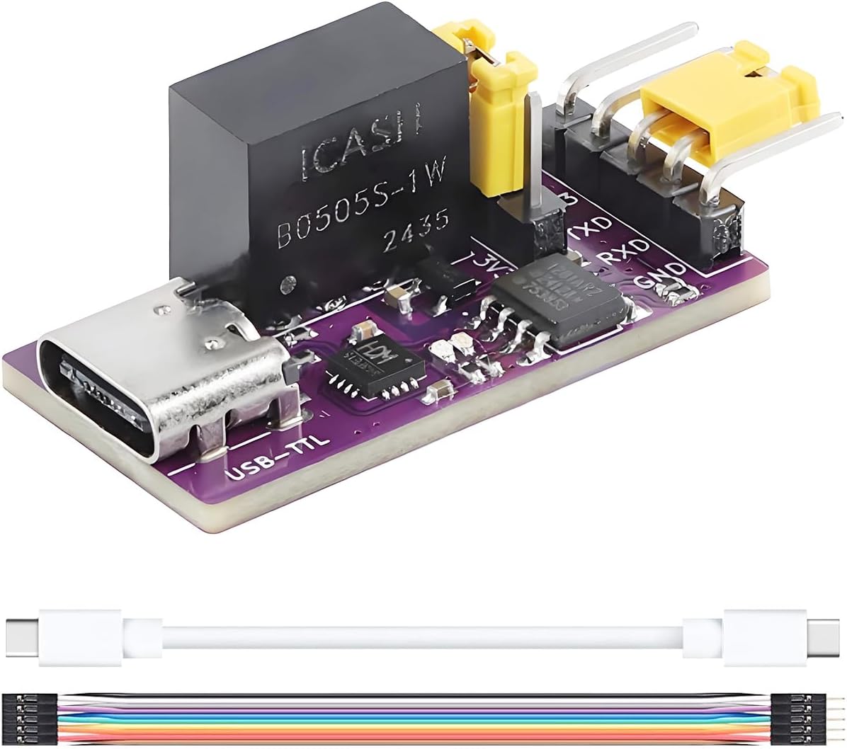 USB to TTL module CH343 Chip Isolation Type USB-C to Serial Module 6Mbps High-Speed Communication 3.3V 5V MCU Downloader No Need to Install Driver with Connection Cable Double C Cable