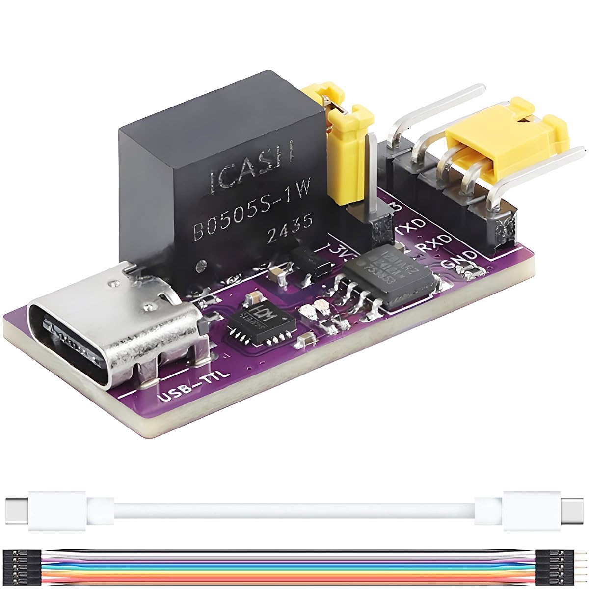 – USB to TTL module CH343 Chip Isolation Type USB-C to Serial Module 6Mbps High-Speed Communication 3.3V 5V MCU Downloader No Need to Install Driver with Connection Cable Double C Cable
