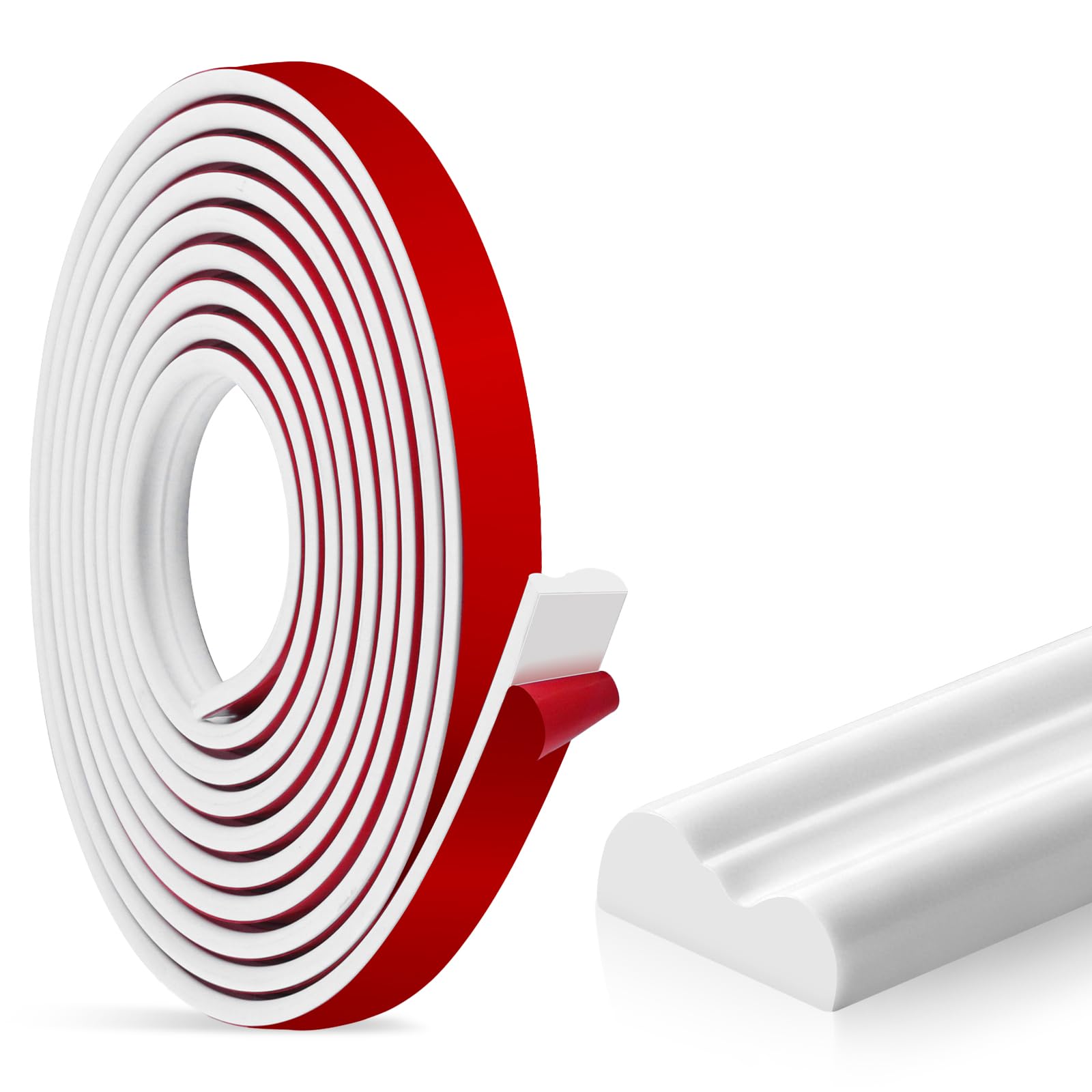 Self Adhesive Dado Rail 6m, Peel and Stick Flexible Moulding Trim, Decorative Wall Trim for Wall Panels, Chair Rail Molding, Cabinets, Doors, Tiles & Countertops, White PVC