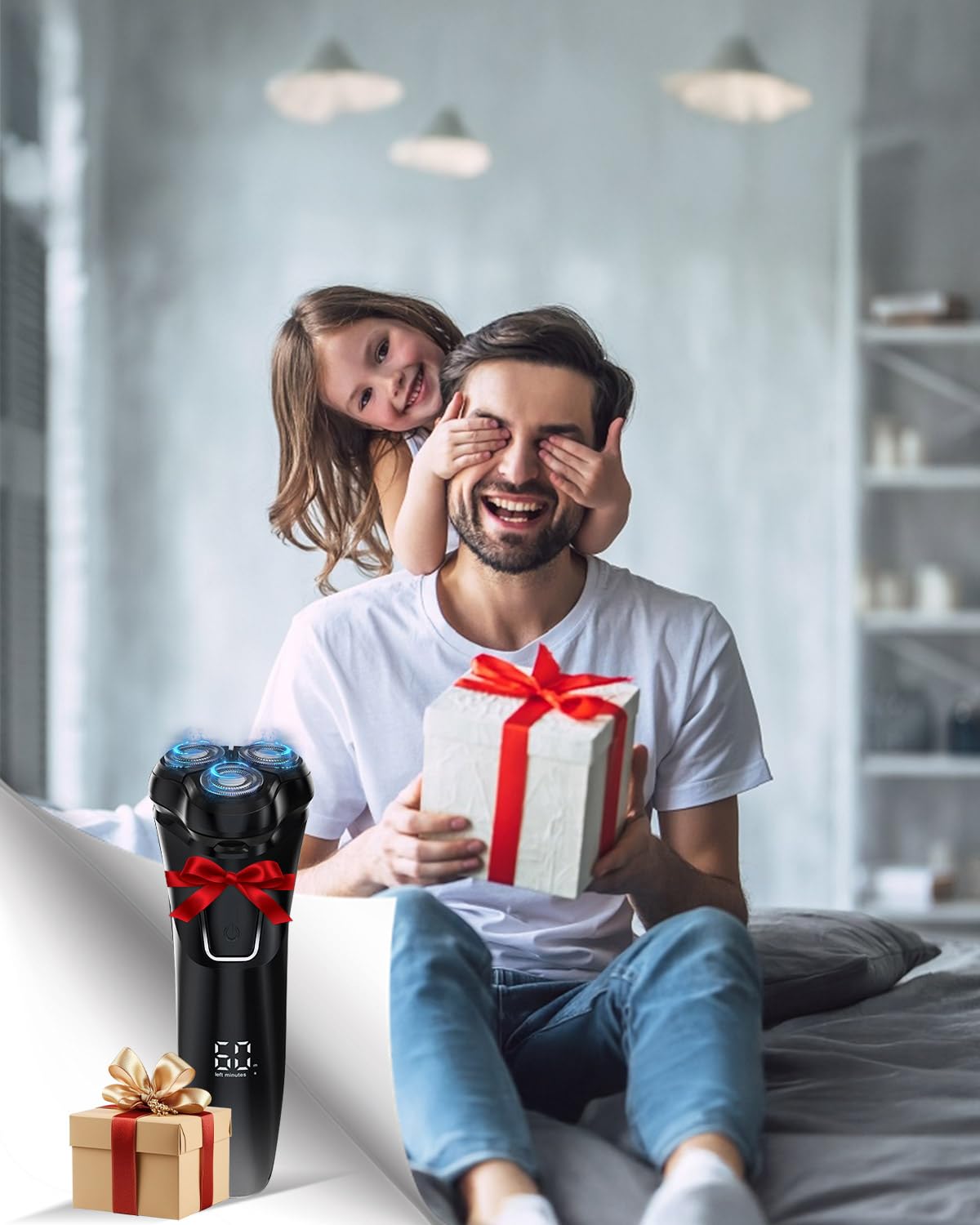 Rasoir Electrique Homme avec Écran LCD, IPX7 Étanche pour Rasage Sec et Humide, 4D Tête Flottante, 120 Min d'Autonomie, Rasoir Rechargeable avec Verrouillage de Voyage, Idéal pour Peau Sensible (Noir)