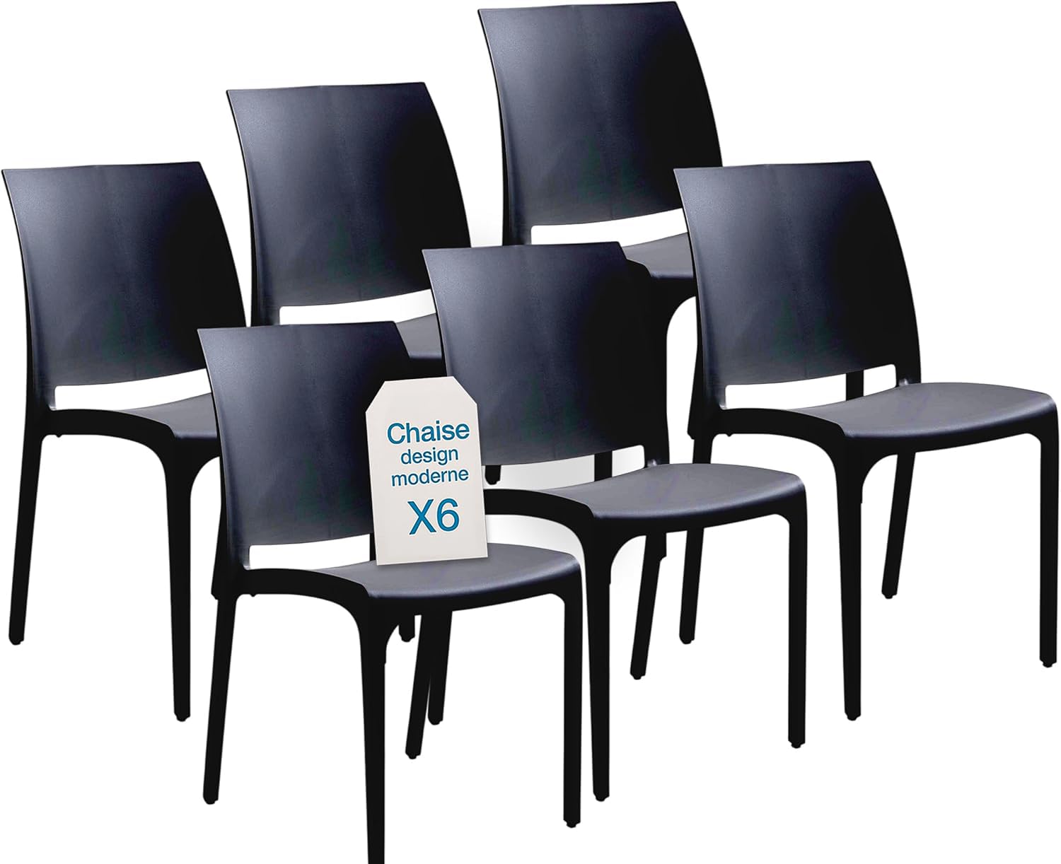 Tomaino - Chaise de cuisine en plastique - Lot de 6 chaises empilables en plastique avec accoudoirs pour l'extérieur et l'intérieur - Chaises pour jardin, salon, balcon ou bar - Noir