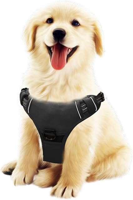 SK Depot Dog Harness Chest 15.7"-27.6" No-Pull Pet Harness with Leash Clips, Adjustable Soft Padded Dog Vest Harness, No Choke Pet Oxford Vest Easy Control Handle for Medium to Large Dogs (S, Black)