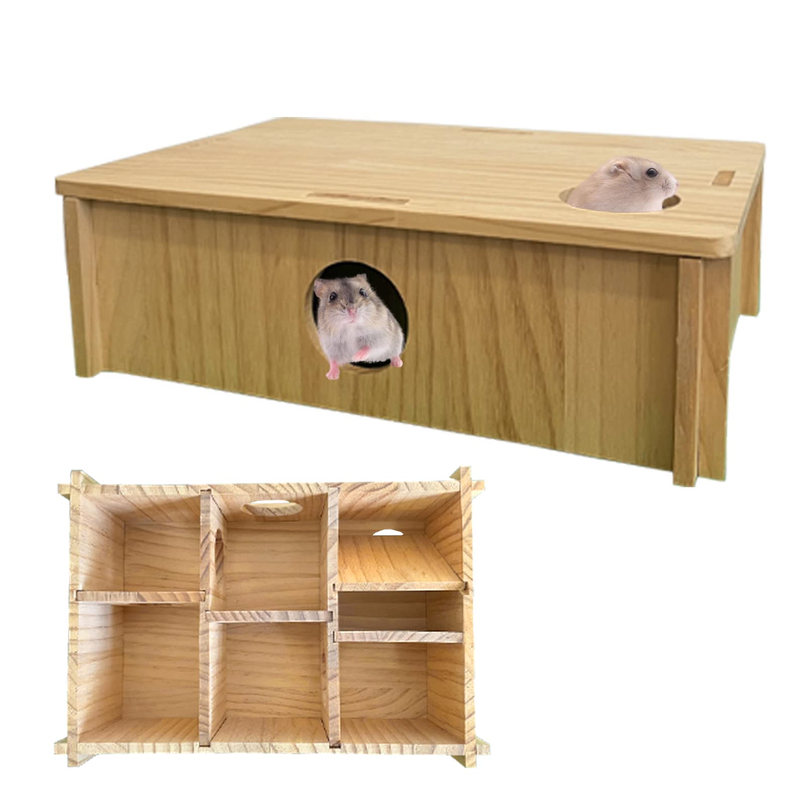 Mehrkammer-Hamsterhaus Aus Holz – Labyrinth Mit 7 Räumen, Rampen – Spielzeug Für Hamster, Meerschweinchen, Rennmäuse