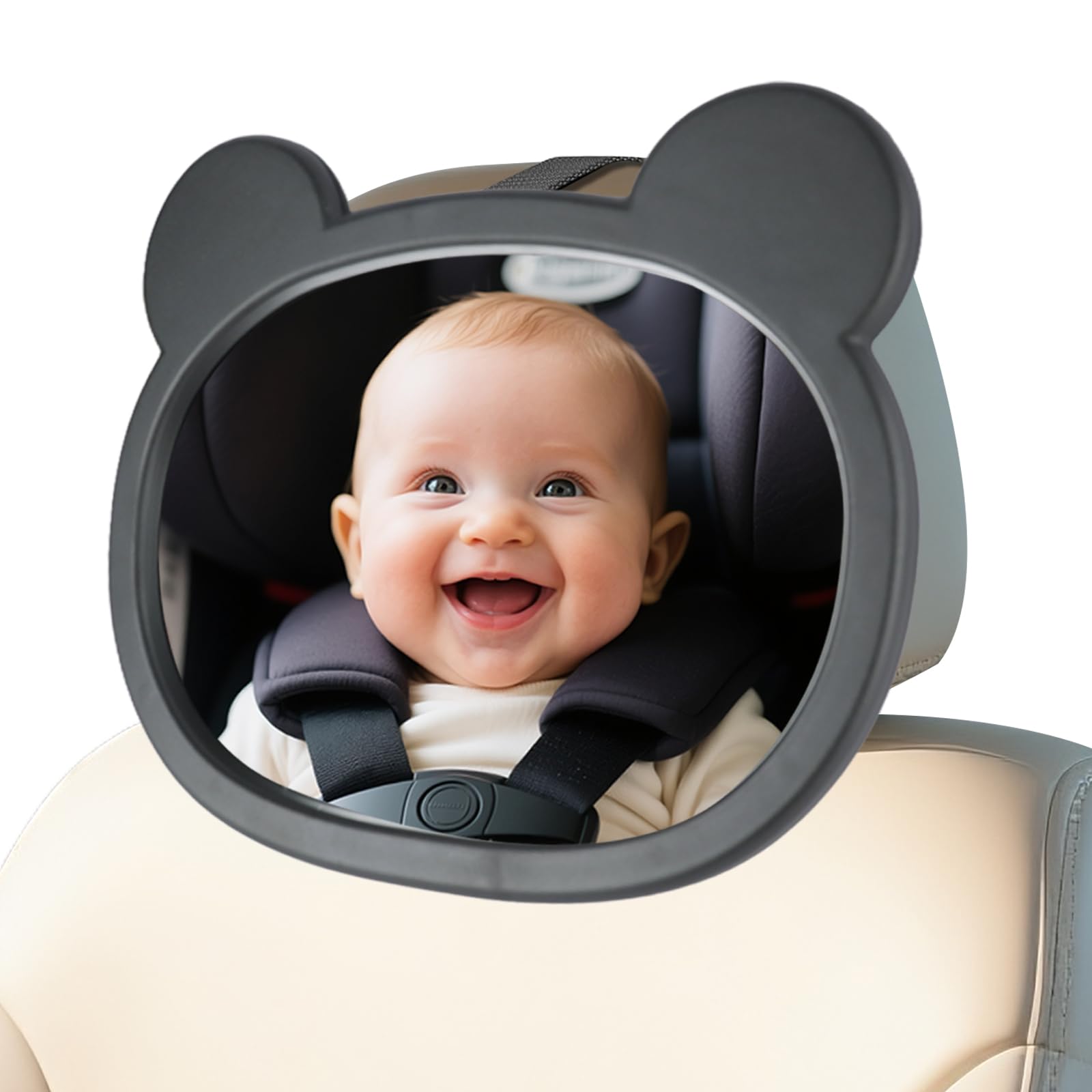 Espejo Coche Bebe, Espejo Coche Bebe Asiento Trasero, Correas Elásticas Ajustables para Silla Trasera de Bebé y Asientos de Niño