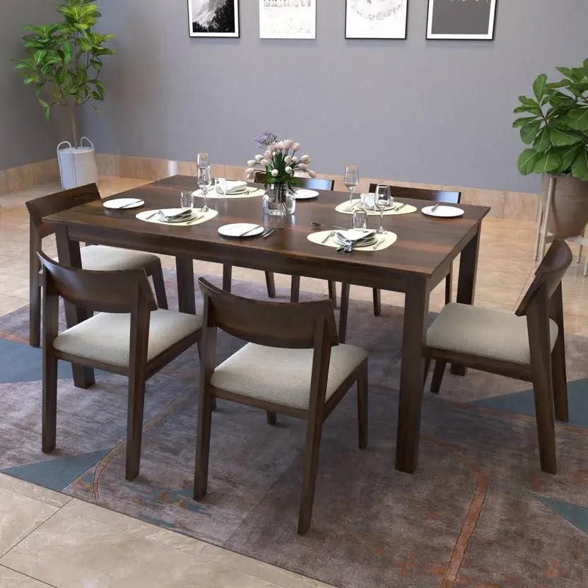 Image of RECTART Solid Wood Dining Table Set with Chairs for Living Room Home | Wooden Dining Room Sets Furniture for Hotels and Restaurants | (Natural Finish, 6 Seater-B)