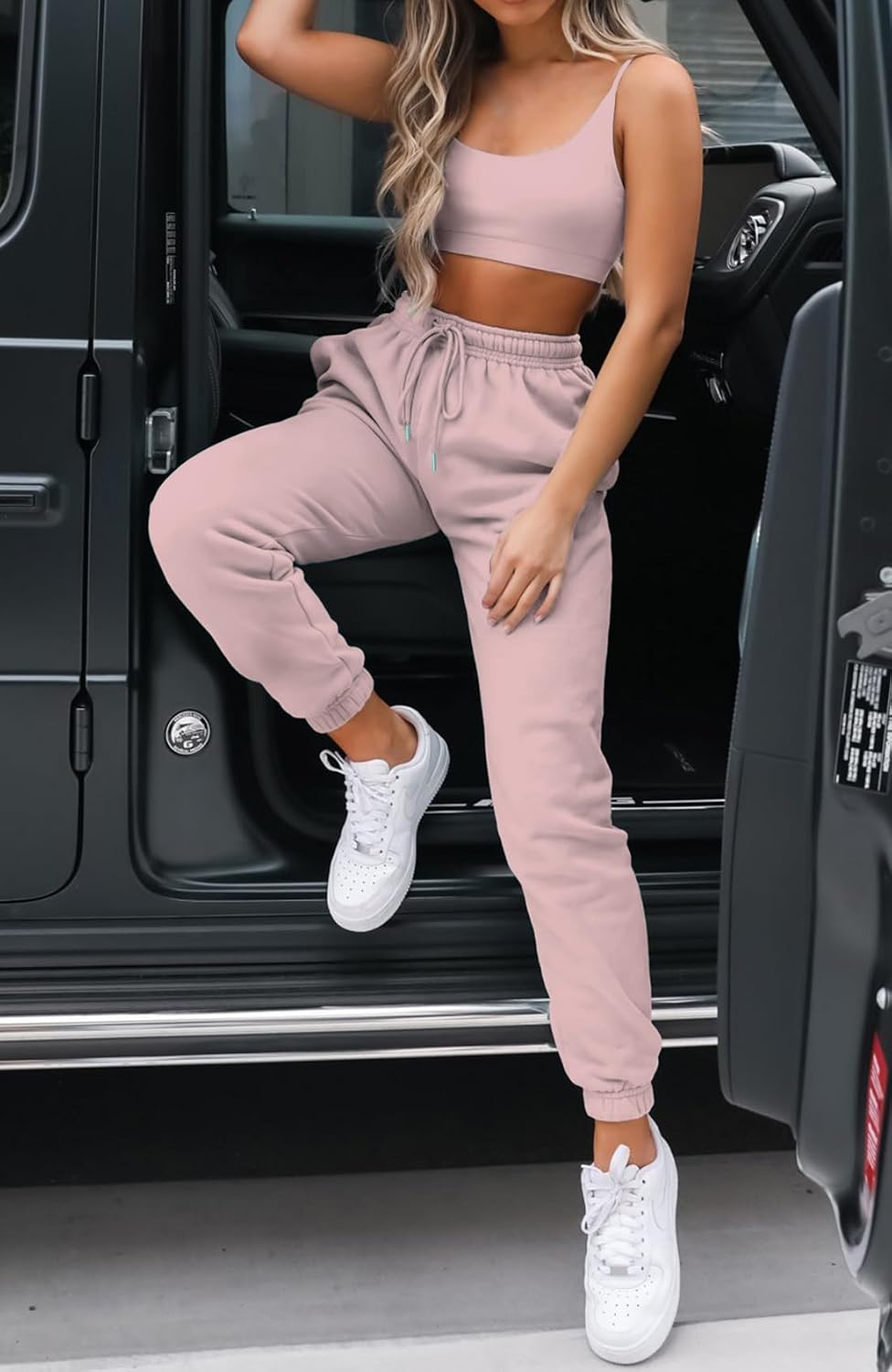 Waitfairy Womens High Waisted Sweatpants Ribbed Knit Pants Drawstring Jogger Pant Loungewear - Image 6