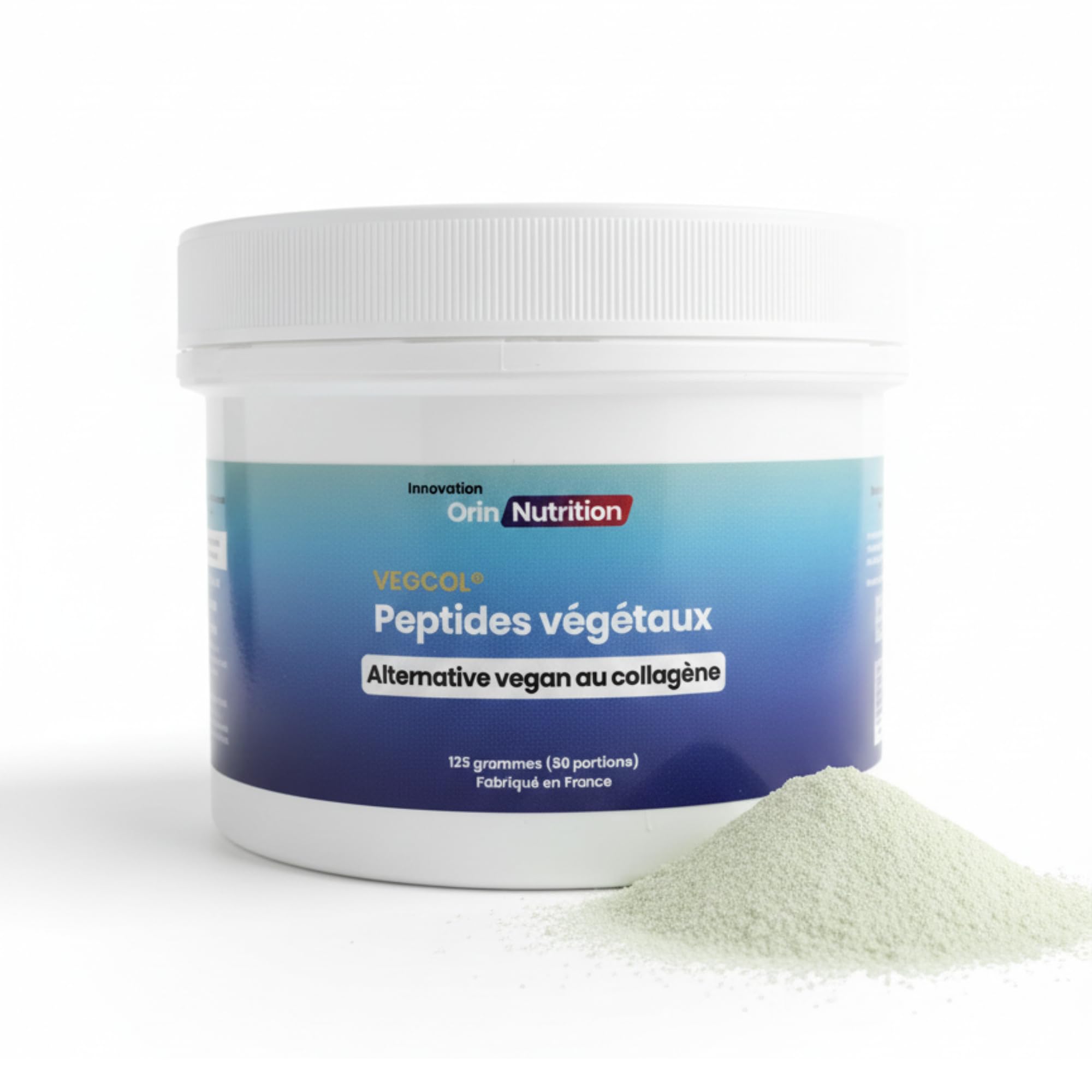 Colágeno vegano VEGCOL®, una alternativa al colágeno marino, para una piel hidratada, un cabello sedoso y articulaciones fuertes. Tratamiento de 50 días, 125 gramos, colágeno hidrolizado tipos 1 y 3