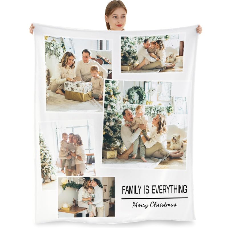 Personalised Blanket,Custom Blanket with Photos Customized Flannel Throw Blanket for Adults Kids,Personalised Gifts for Mum,Dad,Boyfriend,Girlfriend,Best Friends(5Photos-100x152cm) — image 1