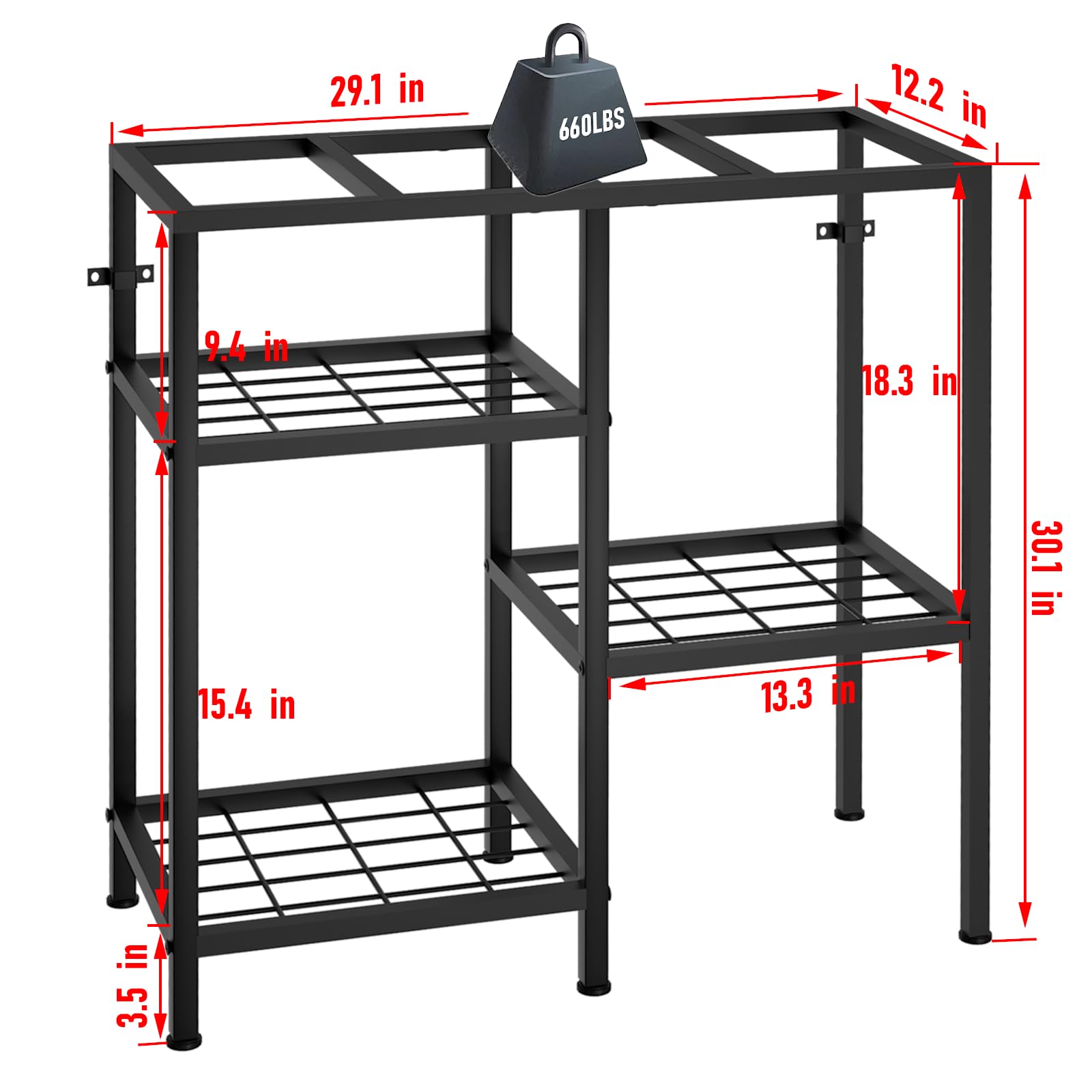YBING Support d'aquarium de 20 gallons avec étagère en métal à 3 niveaux, noir