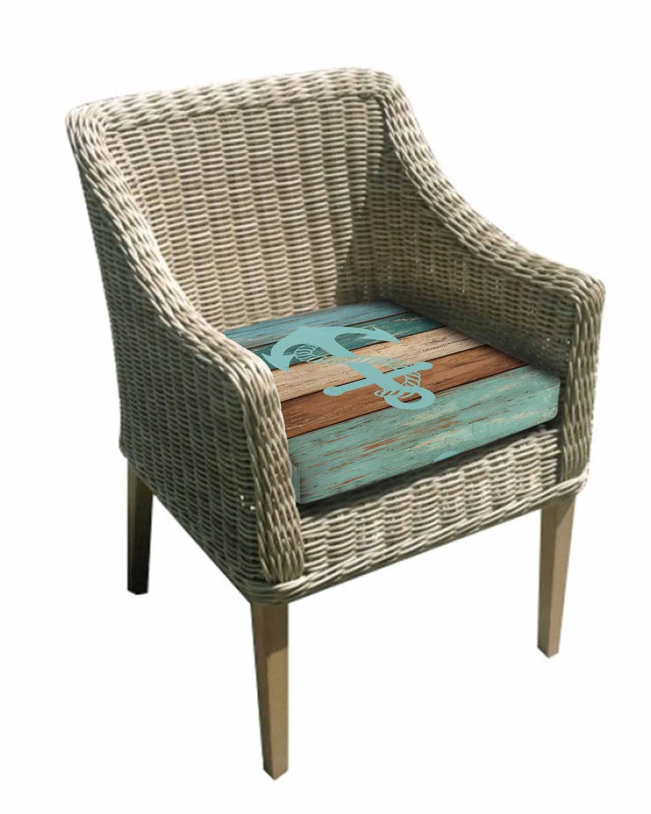 2 Pack Turquoise Anchor Waterproof Cushion Covers with Ties, Outdoor Patio Chaise Lounge Chair Seat Cushion Slip Covers Replacement(Only Cover) Nautical Brown Green Retro Wood Grain 22