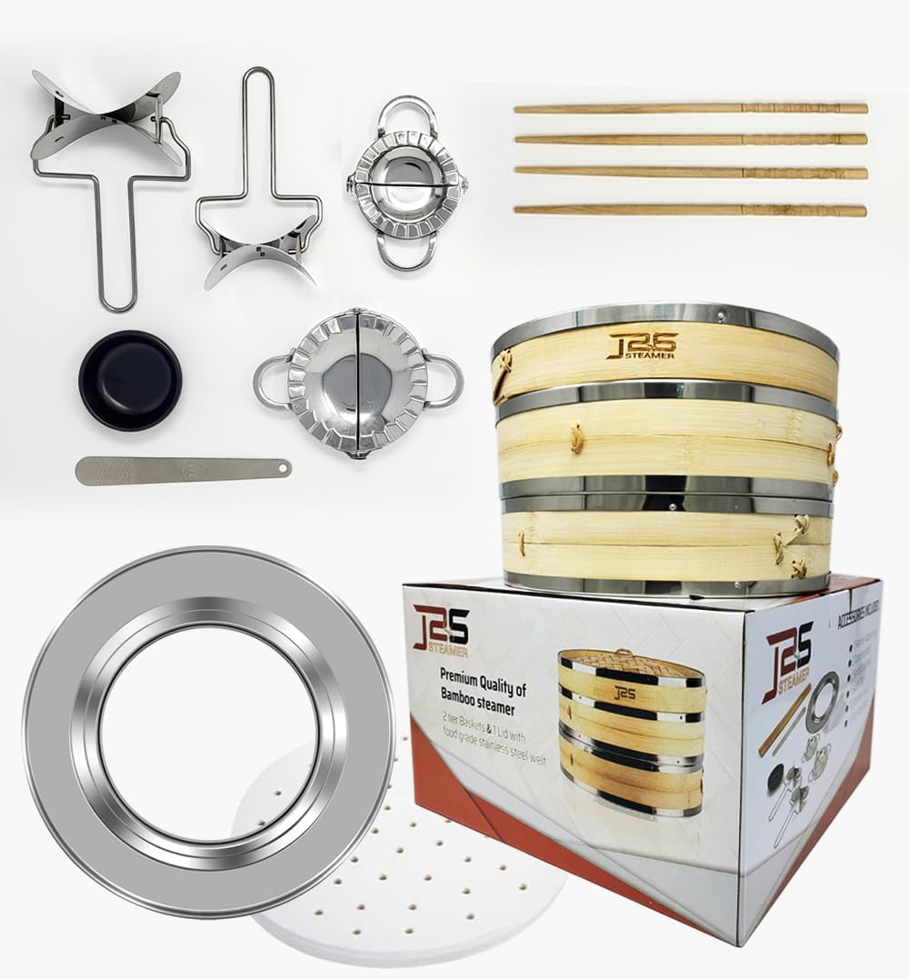 Bamboo Steamer Basket Premium for Dumplings, 2 Set of