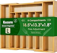 Kitsure Expandable Bamboo Silverware Organizer - Adjustable Kitchen Drawer Tray for Utensils & Cutlery, Sturdy Natural Bamboo, Large