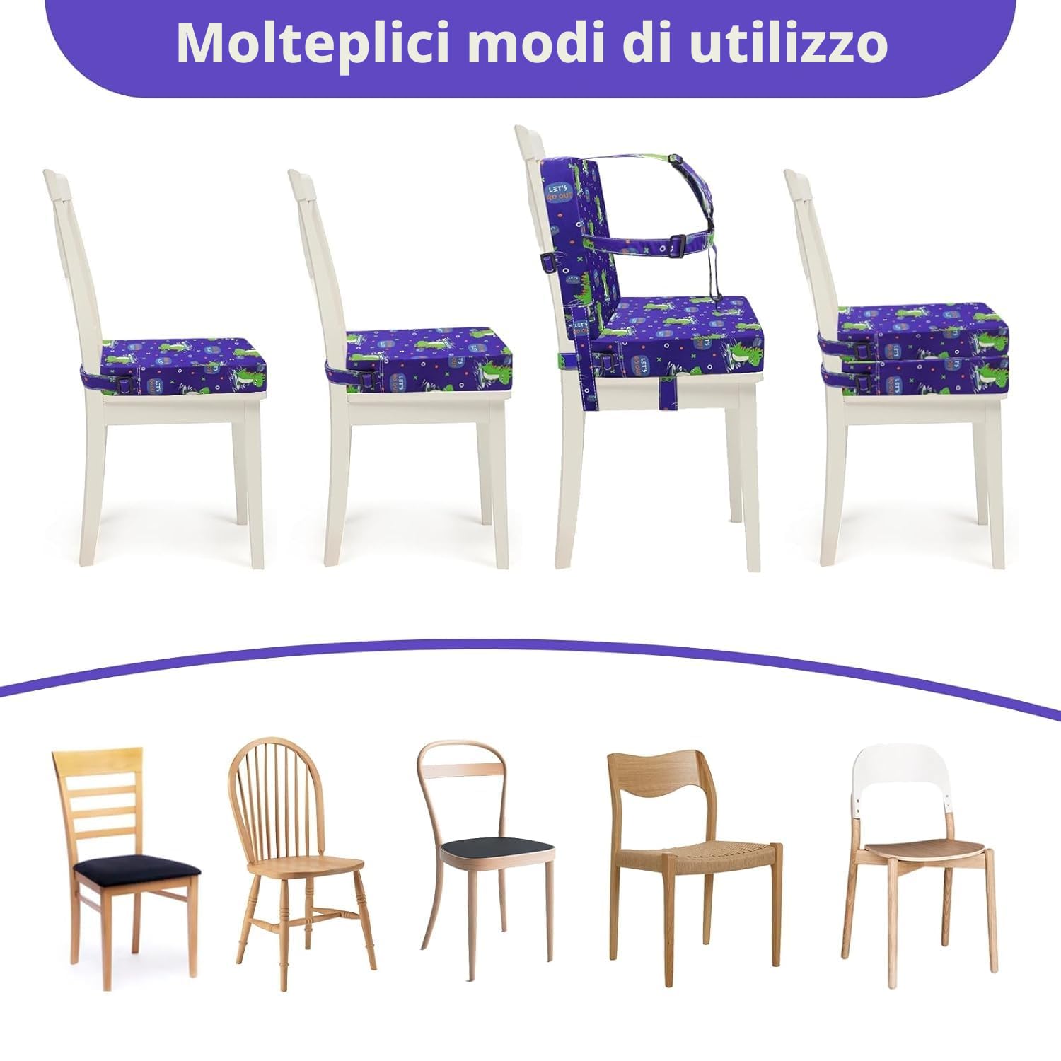 Rialzo da Sedia per Bambini, Cuscino Rialzo Sedia per Bambini Fibbia a 5 Punti Sicurezza più Forte 2 Pezzi (Blu)