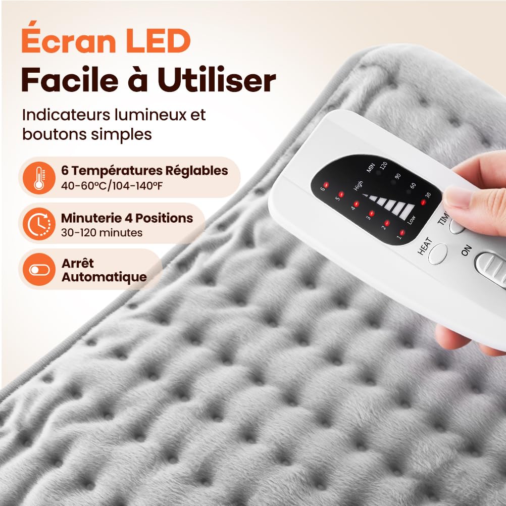 Ceinture Chauffante Lombaire avec Velcro Étendu et Élargi, 140x30cm Coussin Chauffante Électrique, 6 Températures & Minuterie 4H, Chauffage Rapide 15s, pour Dos, Ventre, Épaules - Lavable