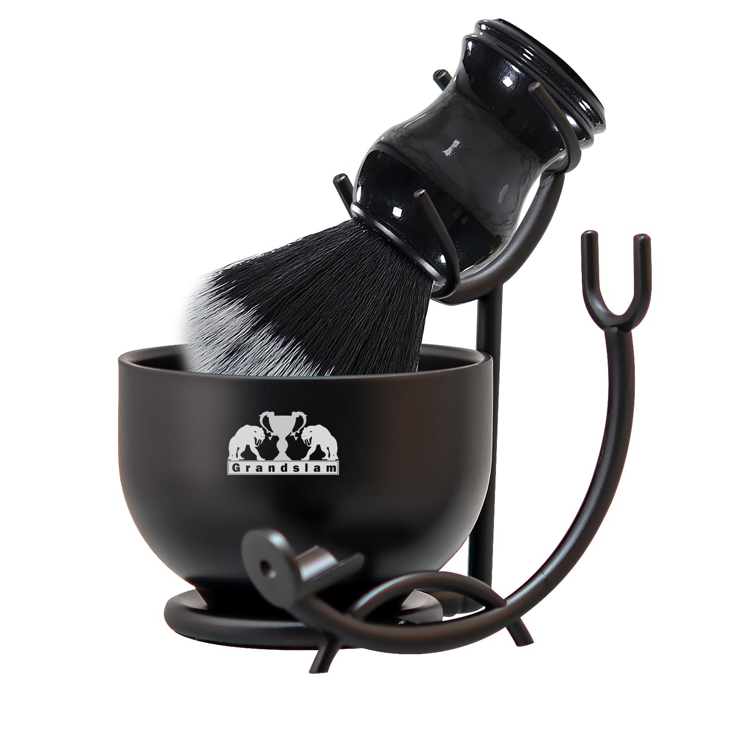 Grandslam 3 en 1 Set de Rasage, Kit de Rasage Barbier Comprenant un Blaireau de Rasage, un Bol de Rasage en Acier Inoxydable et Support Rasoir, Meilleur Cadeau pour père, mari (Noir)