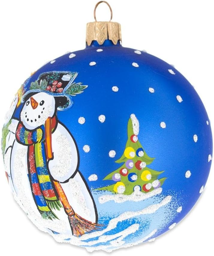 Snowman Family Glass Ball Christmas Ornament 3.25 Inches - Image 8