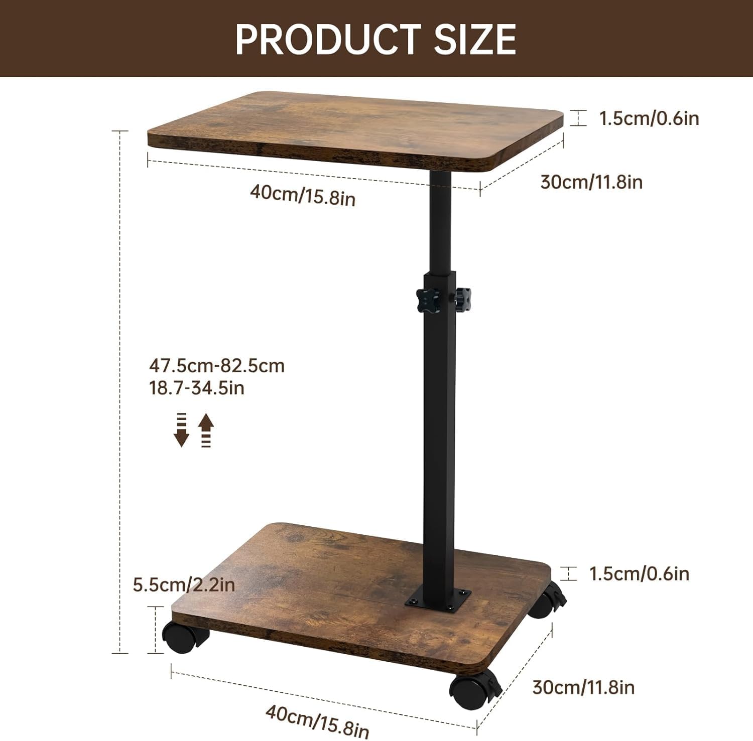 Mesa Auxiliar en Forma de C, Altura Ajustable, Mesa de Sofá con Ruedas, Mesa Pequeña, Side Table, Mesa de Café, Mesa de Cama, Mesa de Noche, Mesa de Cuidados para Salón, Dormitorio, Baño