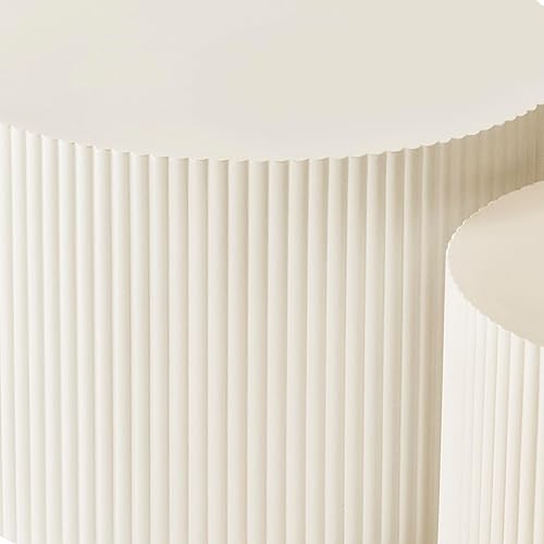 Miniatura 23 de Juego de 2 mesas de centro anidadas, mesas de café redondas de nogal, mesa redonda de madera moderna y mesa auxiliar para espacios pequeños,