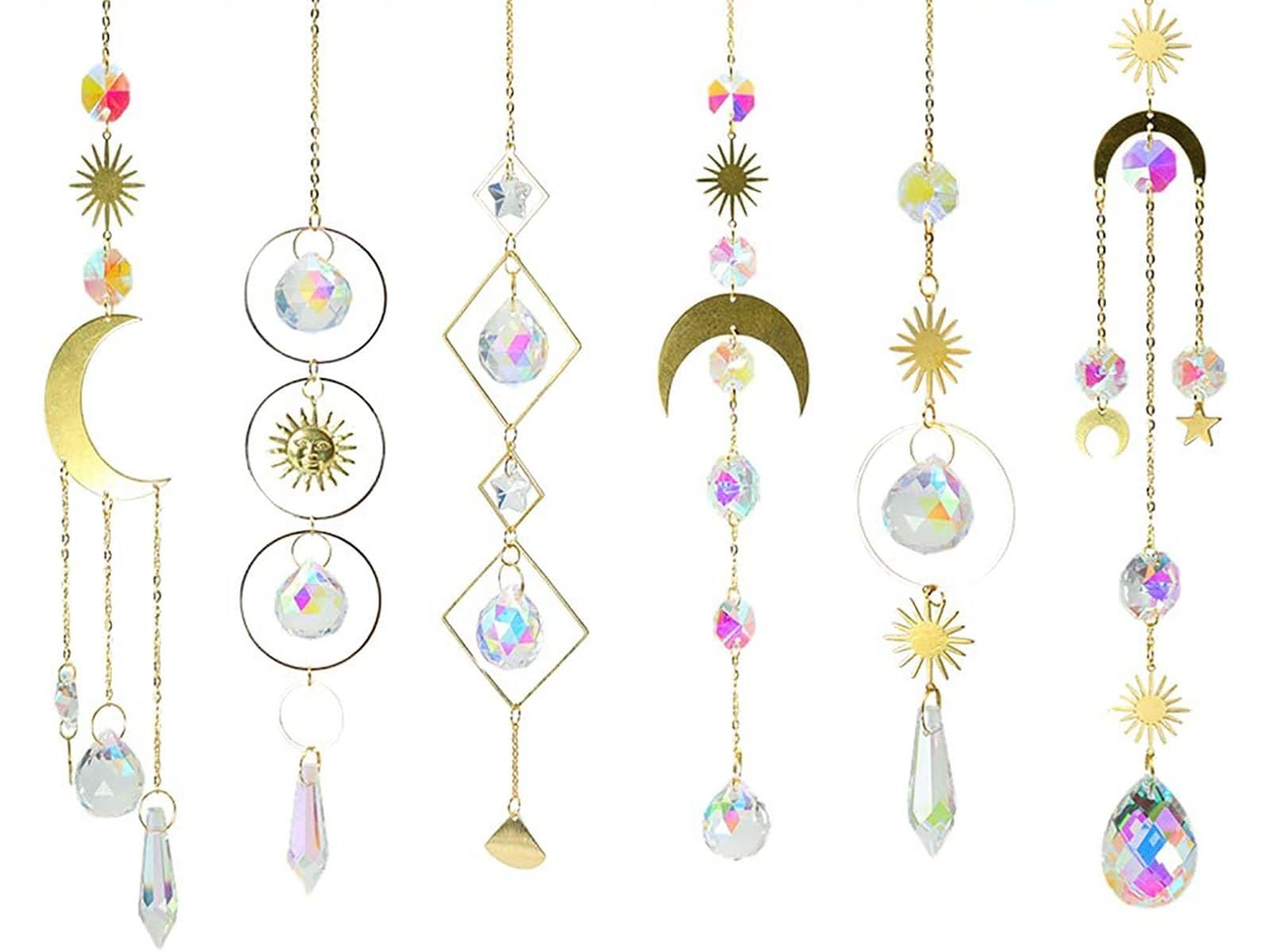JAFFIUST 6Pieces Colorful Crystals Suncatcher Hanging Sun Catcher with Chain Pendant Ornament Crystal Balls for Window Home Garden Christmas Day Party Wedding Decoration