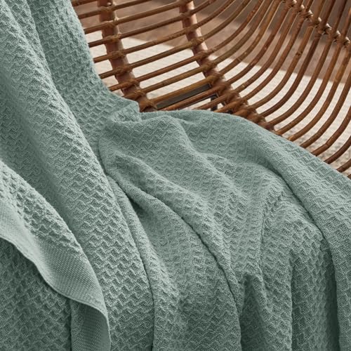 Image of Bedsure 100% Cotton Blanket Full Size for Bed - Breathable and Soft for Summer, Thick Cozy Waffle Weave Blanket Gifts for Women, Sage Green, 80x90 Inches