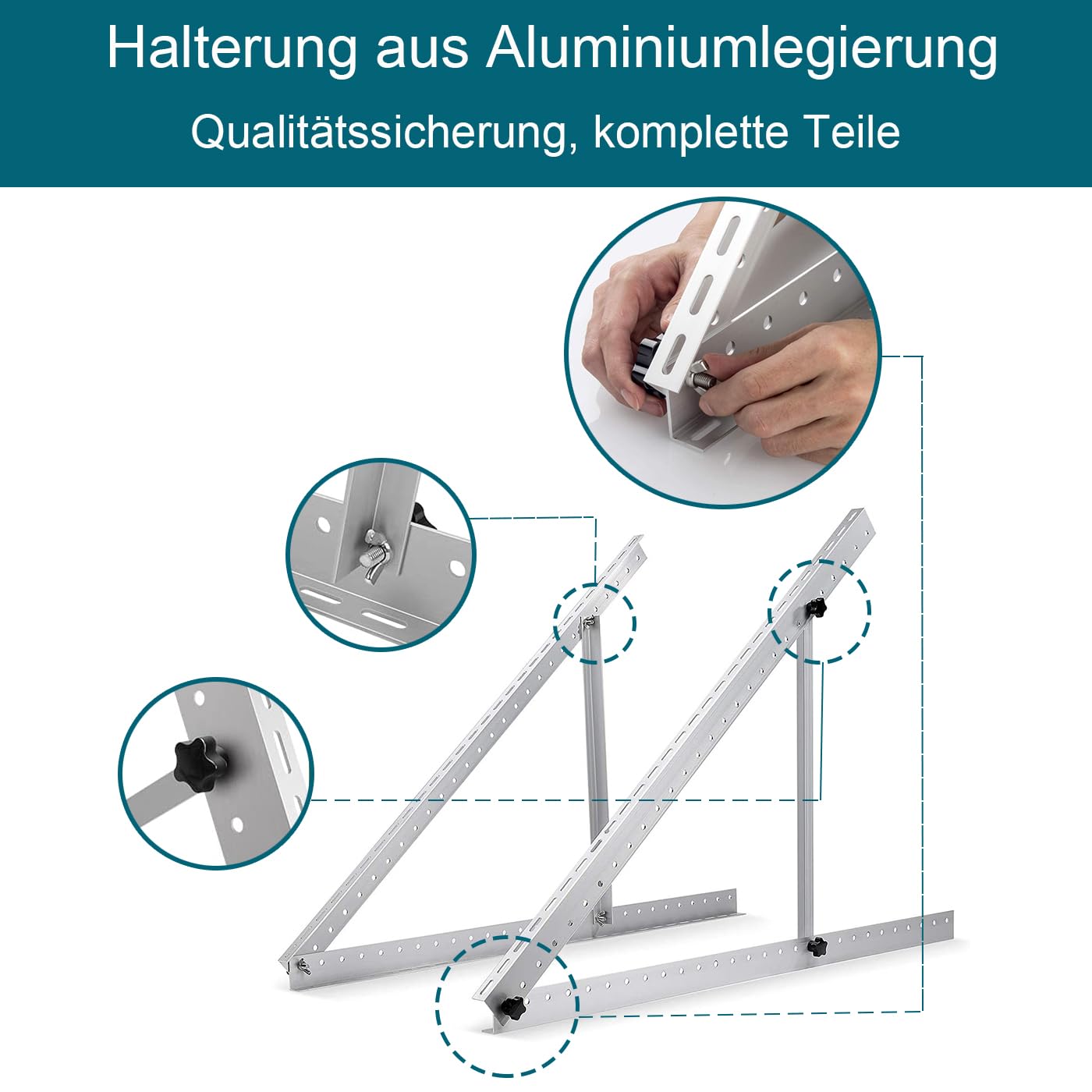Solarmodul Halterung Balkonkraftwerk 1140mm, Alu Dachhalterung Solarpanel Halterung 0-90 Grad Verstellbar, Universal Befestigung für PV Module für Flachdach, Wohnmobil, Wand, 2 Paar 45 Zoll