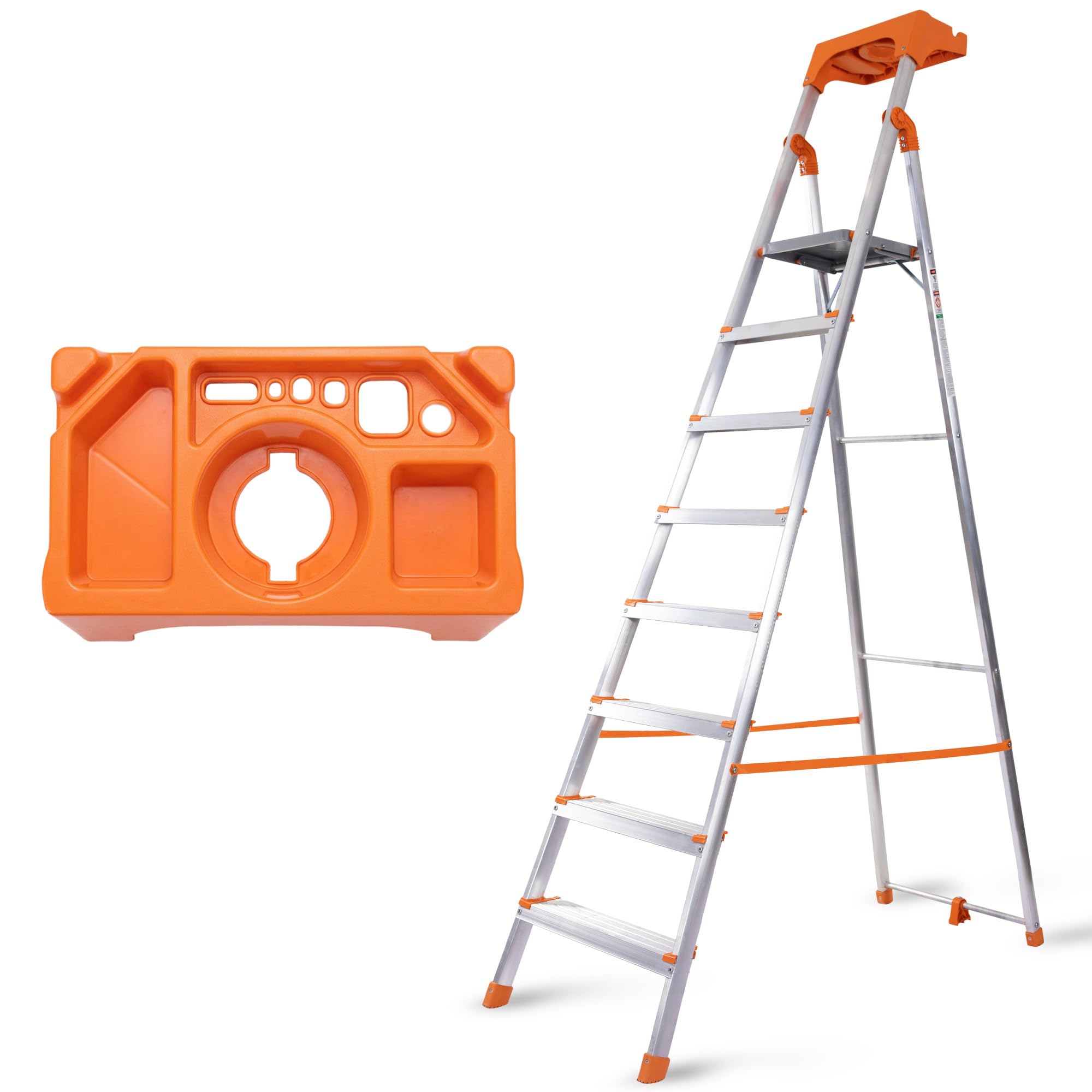 HOUZA Aluminium Ladder for Home 6 Steps Foldable with Railing & Anti-Skid Wide Steps | 6 Step Ladder for Home Use, Kitchen & Household | 250 Kg Load Capacity Folding Ladder | 5 Year Warranty (Orange) — Amazon image 9