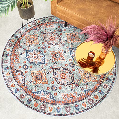 FRAAI | Home & Living Teppich Vintage Rund - Imagine Oriental Grün - Ø 100cm - Baumwolle,...