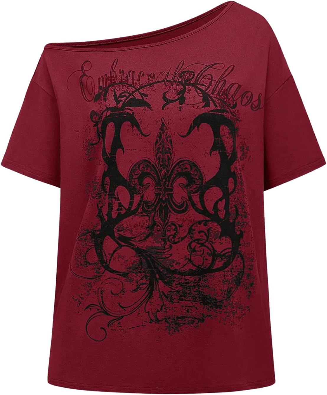 Women's Off The Shoulder Tops Graphic Tees Y2k Vintage Gothic Oversized T Shirts Streetwear