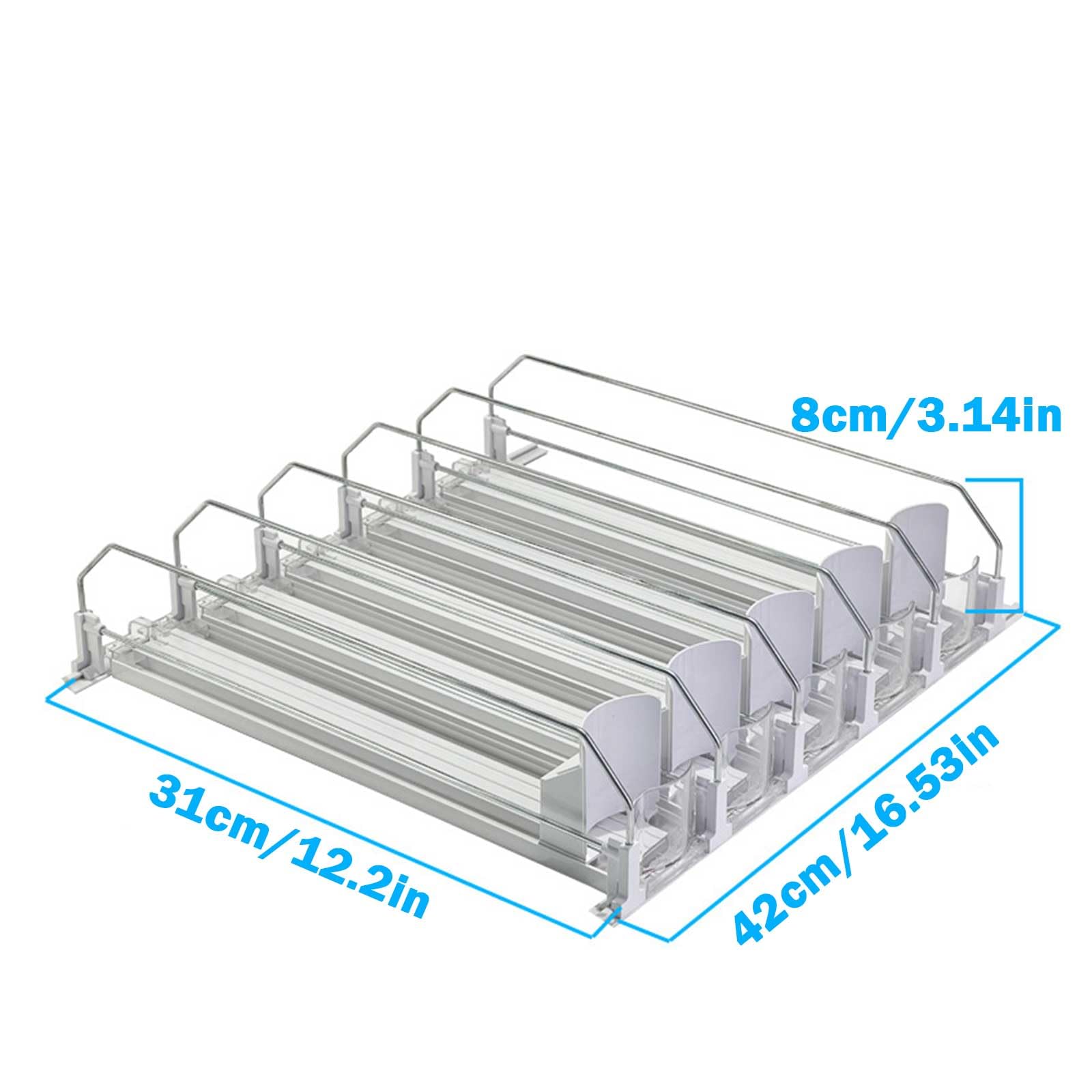 Dispensador automático de latas para refrigerador, organizador de bebidas con mecanismo de sujeción, organizador de latas de cerveza y refrescos con capacidad para hasta 25 latas, 5 filas