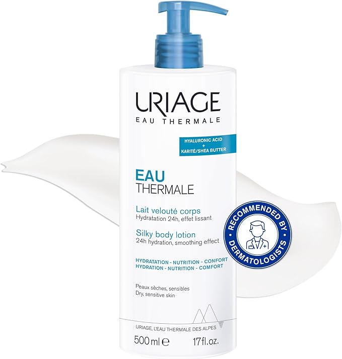 Uriage Eau Thermale Silky Moisturizing Body Lotion 500ml - With Shea Butter & Hyaluronic Acid - Intense 24h Hydration - Light Non - Greasy Texture & Lovely Floral Scent - Paraben-free