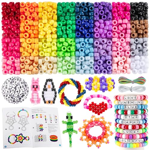 Zefy Pony Beads for Bracelets and Crafts 32 Colors Kandi Beads with 10 Kandi Cuff Designs and 6 Bead Pets Designs Friendship Bracelet Kit with Letter Bead for Keychain Jewelry Making (2000+ Pcs)