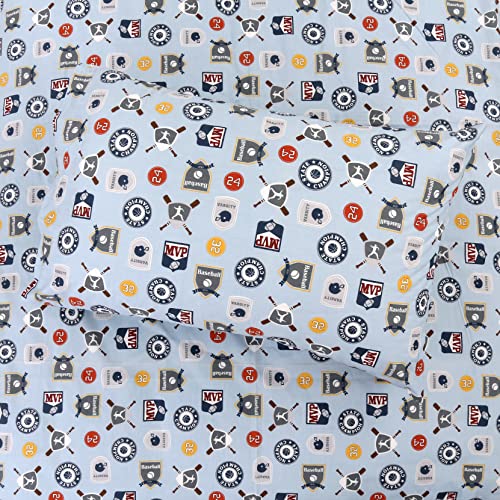 Image of 100 Cotton 3 Piece Toddler Sheet Set, Soft Breathable Crib Bedding Set for Boys Includes a Flat Sheet, a Fitted Sheet, a Pillowcase, MVP Sports #32 #24 Basketball Baseball Football