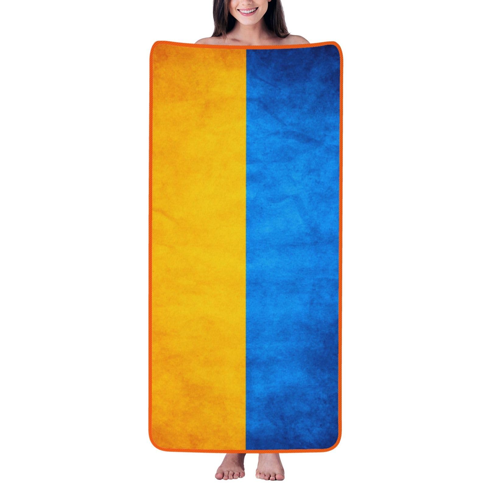 Nimongt Unisex Orange Ukrainian Flag Print Lightweight Comfort Coral Velvet Bath Towel Home Bathroom Hotel Spa Beach Travel