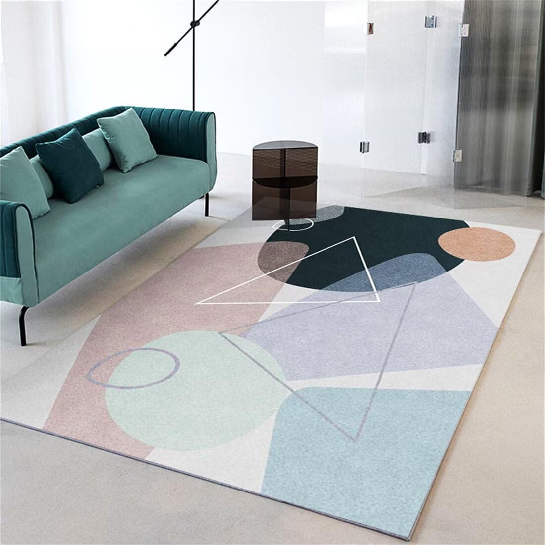 Tapis pour chambre fille 120x180cm bleu gris géométrique
