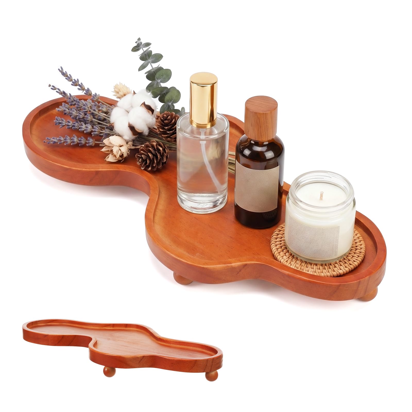 Cloud Shaped Wooden Serving Tray, Aesthetic Decorative Vanity Tray for Perfume Candles, Cute Cloud Jewelry Trinket Dish, Bathroom Counter Dresser Organizer for Snacks Jewelry Ring Key