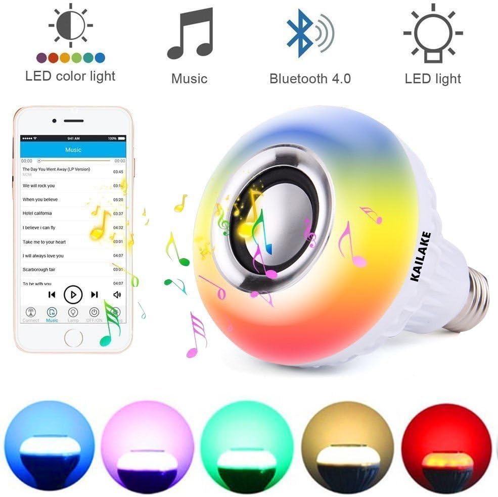 KAILAKE, E27 led Light Bulb with Bluetooth RGB Changing Color Lamp Built-in Audio Speaker with Remote Control for Home, Bedroom, Living Room