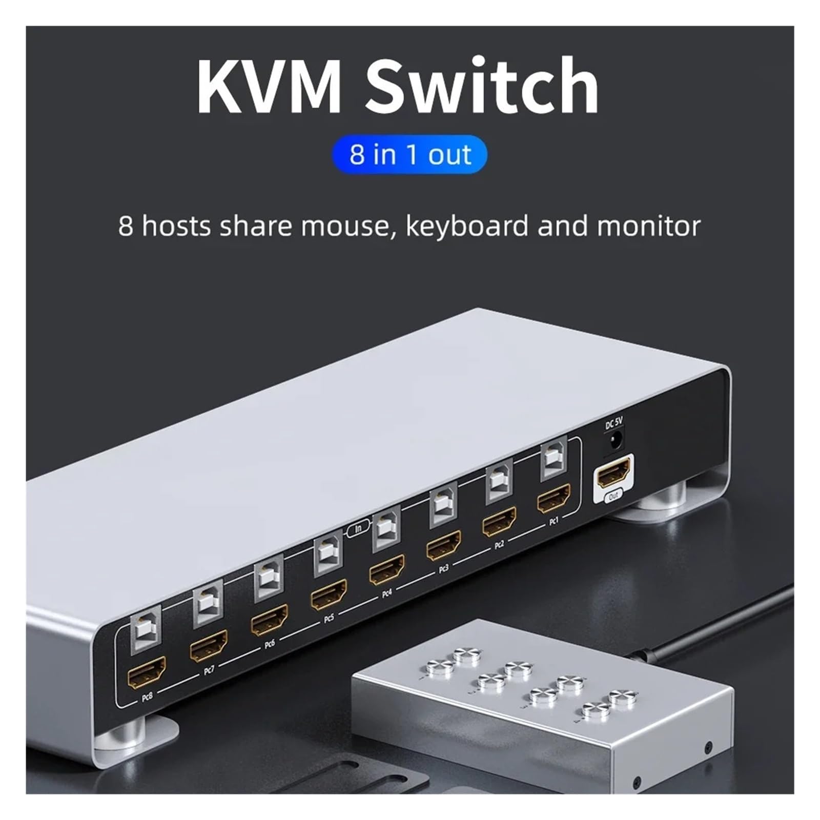 Unnlink 4K USB KVM Switch 8 Port 8 Urządzenia Udostępniają 1 Monitor 4 USB Z Kontrolerem Do Myszy Klawiatury Drukarki Dysk Rozszerzający