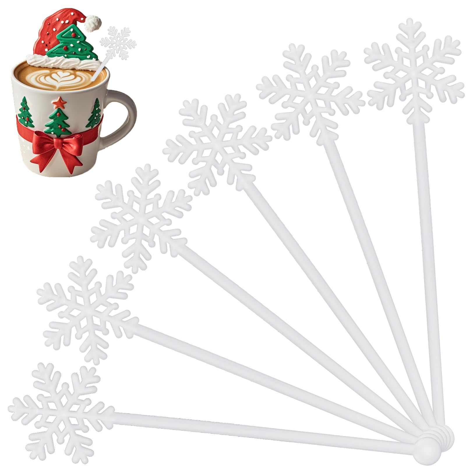 48 Pcs Snowflake Christmas Swizzle Sticks Plastic Drink Stirrers for Cocktails Coffee Tea and Cocoa Perfect for Christmas Parties Wedding Receptions and Festive Drink Decorations