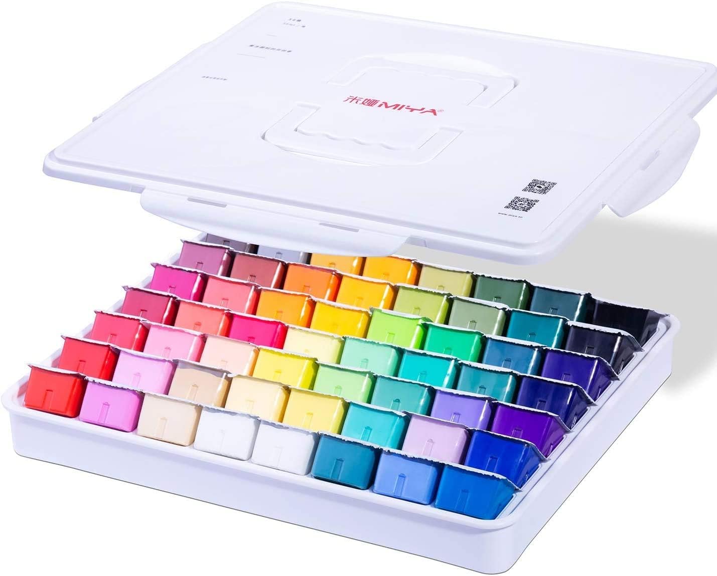 AOOK HIMI Gouache Paint Set Jelly Cup 56 Vibrant Colors Non Toxic Paints with Portable Case Palette for Artist Canvas Painting Watercolor Papers, Rich Pigment, (56 coler white)