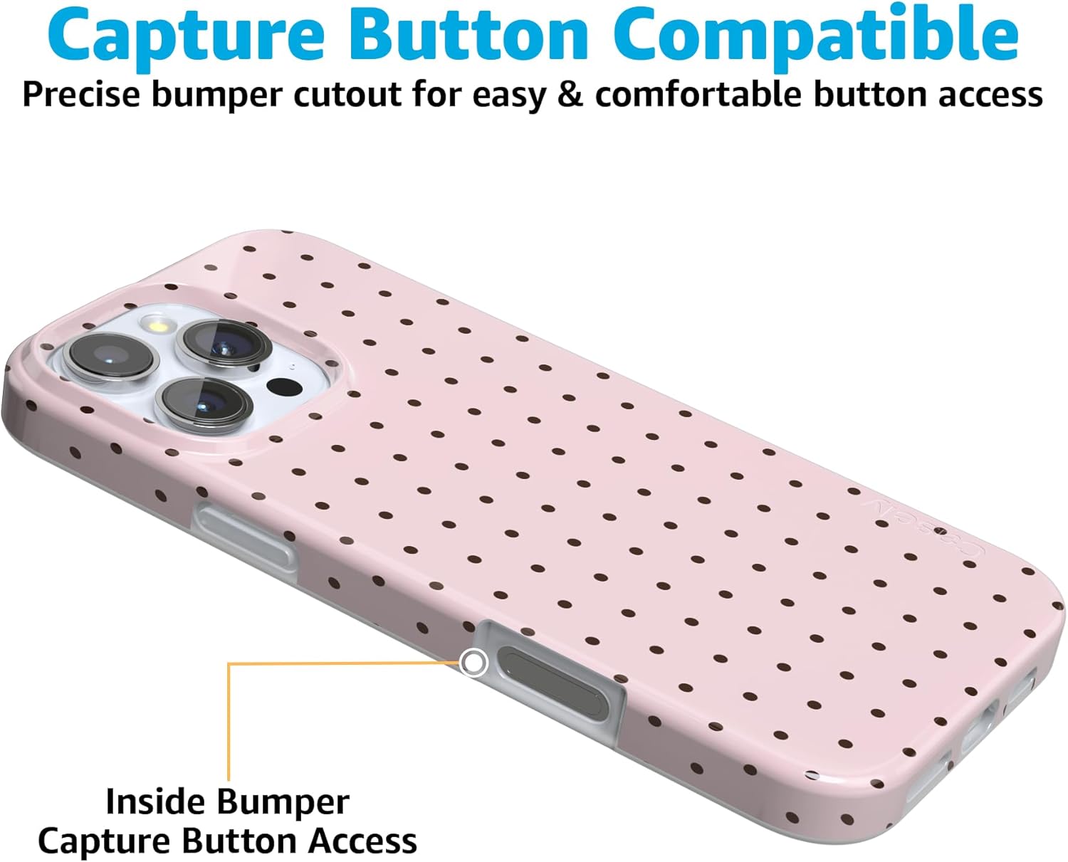 Casely iPhone 16 Pro Max Case | On the Dot | Pink & Brown Polka Dot | Compatible with MagSafe | Classic Ultra Slim Design