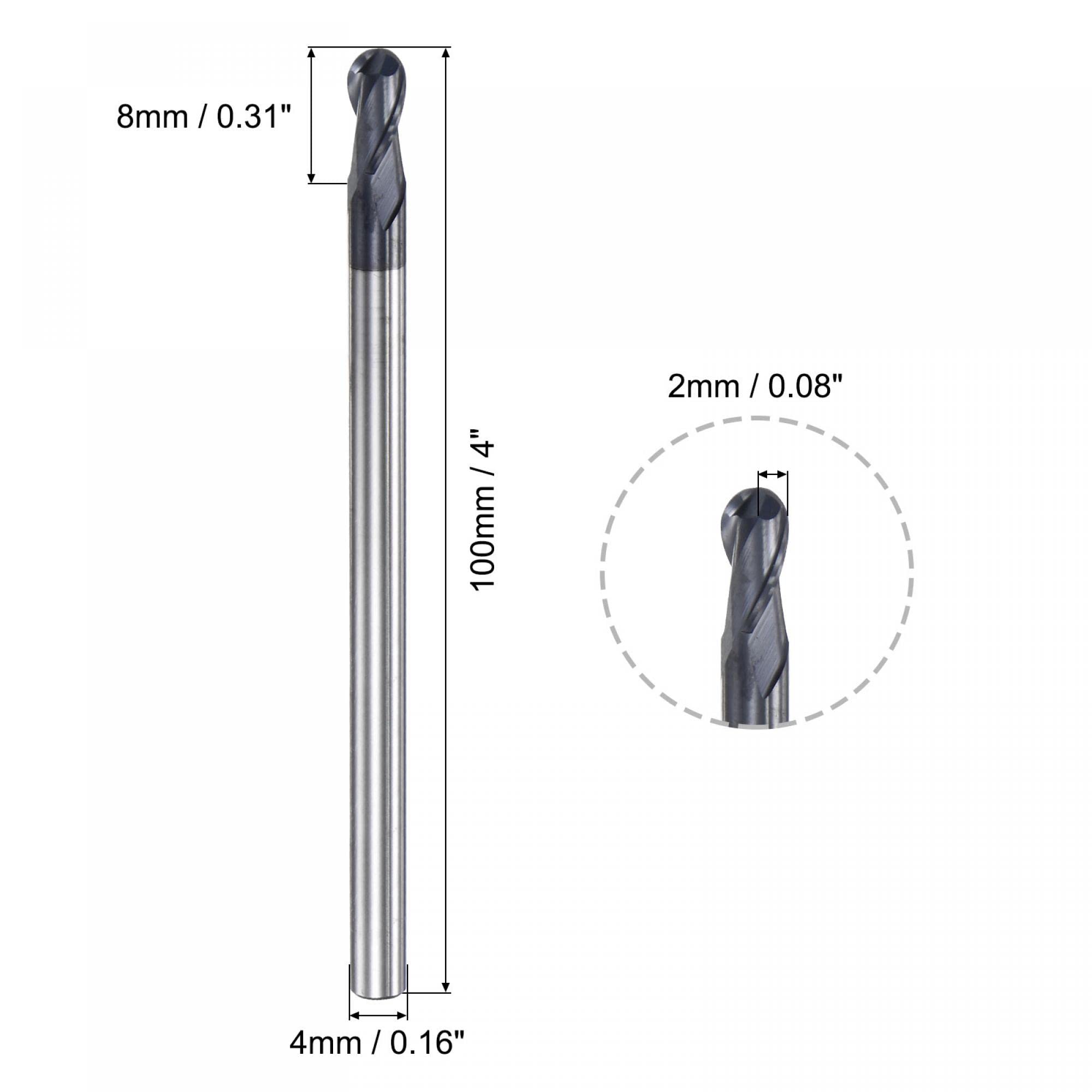 sourcing map Bille Nez Fraise à Queue 2mm Pointe Rayon Solide Carbure AlTiSin Revêtu CNC Routeur Bits 2 Cannelure Spirale Fraisage Fraise HRC45 avec 4mm Tige 100mm Longueur