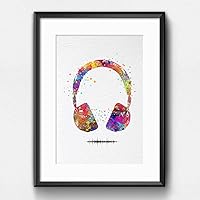 Vista 4 de Dignovel Studios 13X19 Unframed Headset with Sound Wave Headphone Game Room Watercolor Art Print Poster Archival Fine Nursery Home Decor Wall